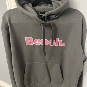 0024–New No Tags Bench Charcoal Hoodie with Pink Logo